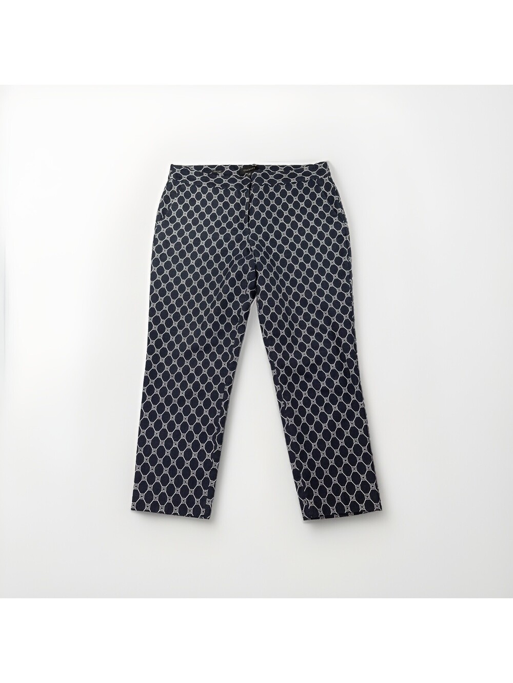 Talbots Signature Ankle Pants Womens 14 Navy Blue White Geometric